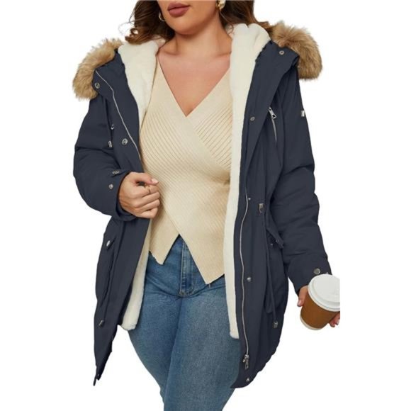 Plus Size 3-in-1 Parka Coat Zip Detachable Fleece Lined OutwearFor